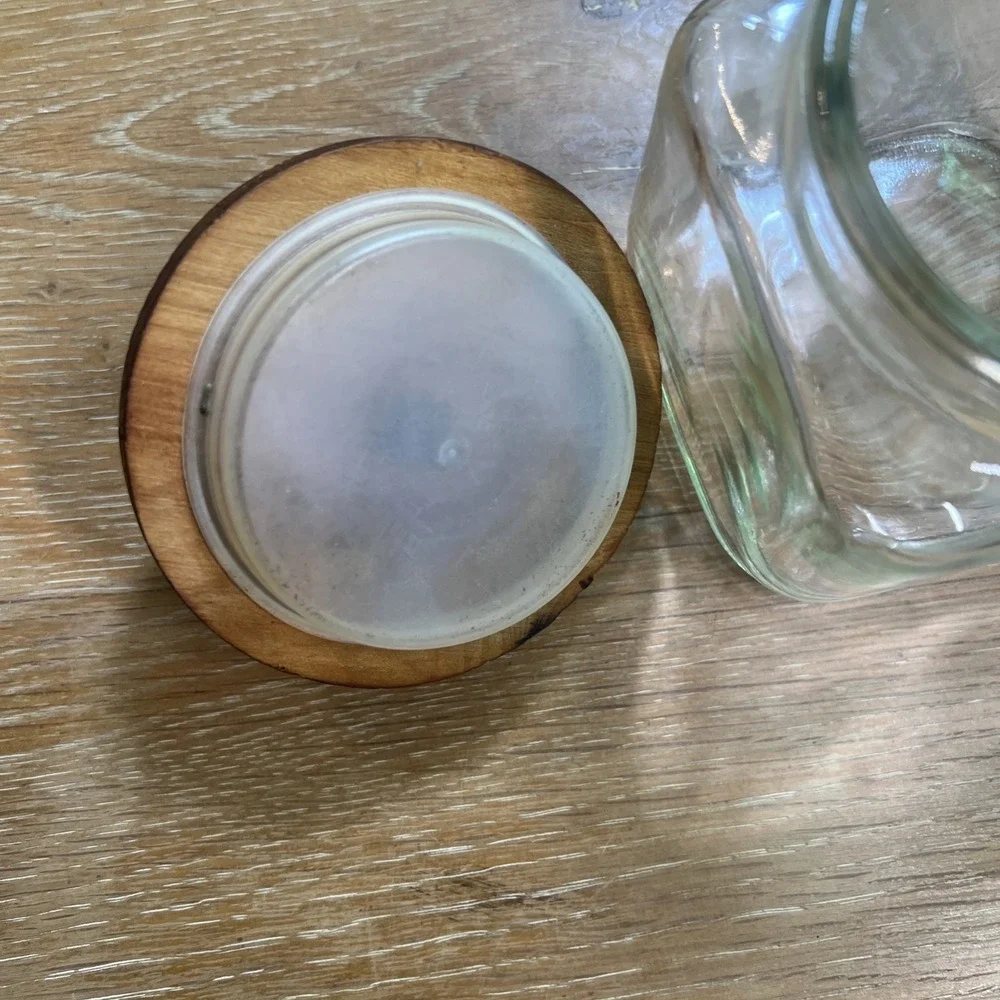 Vintage Anchor‎ Hocking Square Glass Canister Jar Wood Lid Top Ball